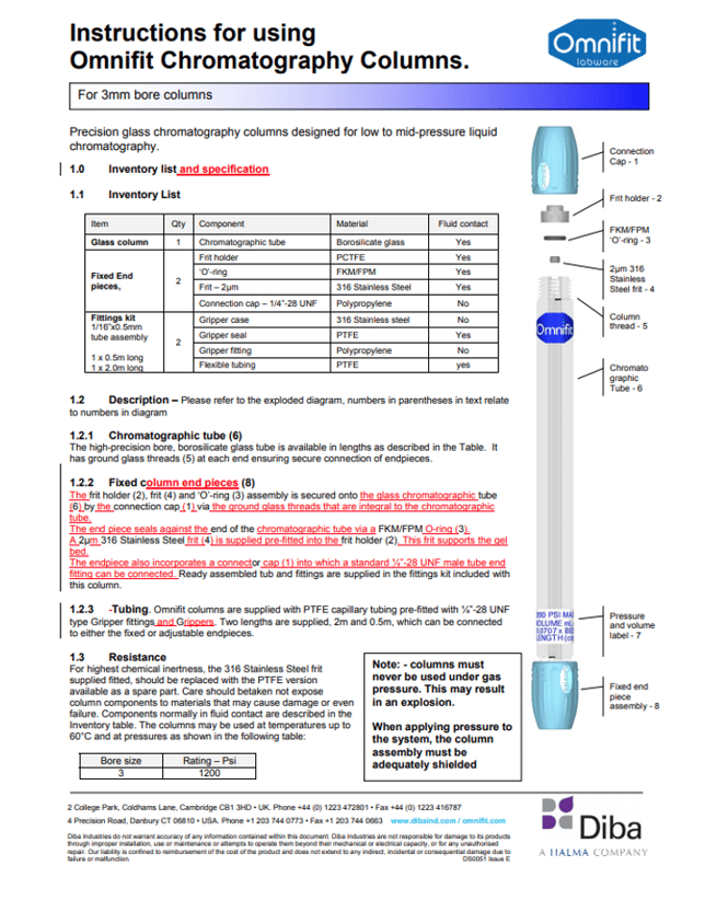 Omnifit Chromatography Columns Manual